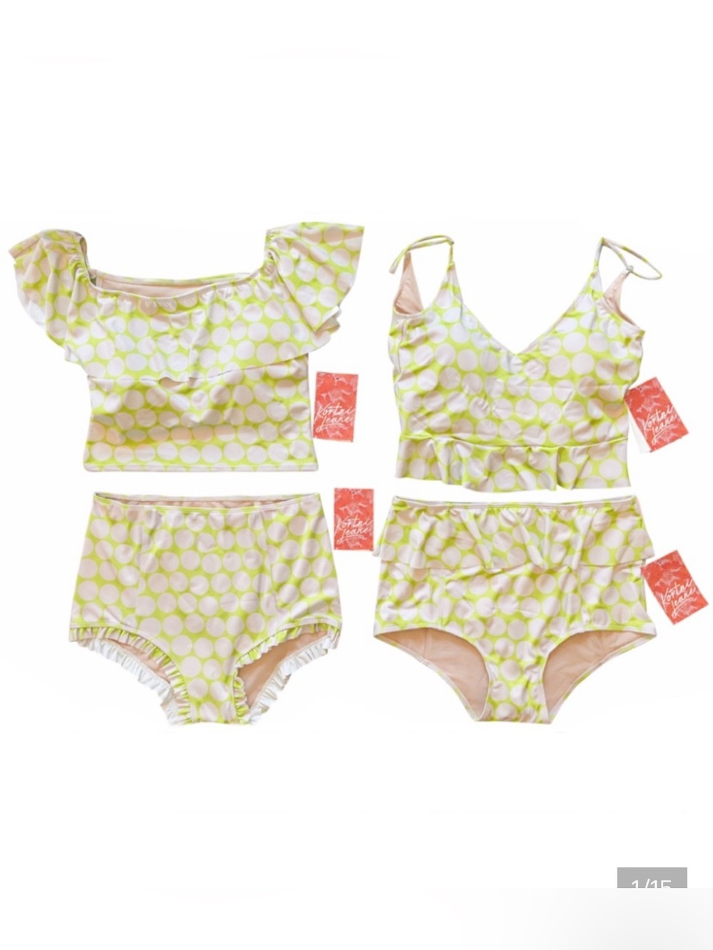 NWT Kortni Jeane Swim 4-Piece Set Mix & Match - Lime Dots, Medium